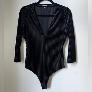 Tobi Black Velour Pinstripe Bodysuit